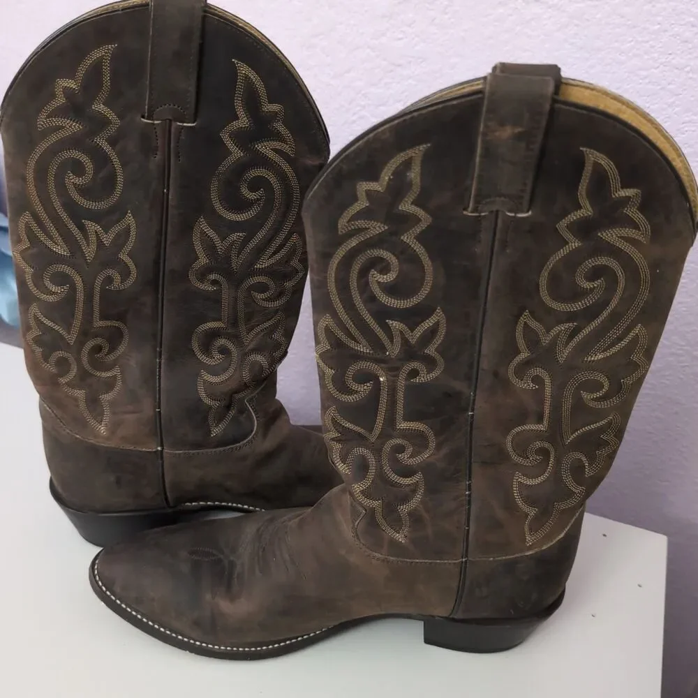 Justin Buck Bay Apache Cowboy Boots Style 2253 Brown Leather Men's SIZE 10.5 D